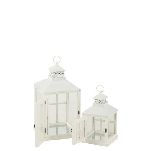 Lot De 2 Lanternes Maisons En Bois "cocoon" 52cm Blanc