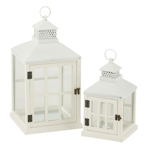 Lot De 2 Lanternes Maisons En Bois "cocoon" 52cm Blanc