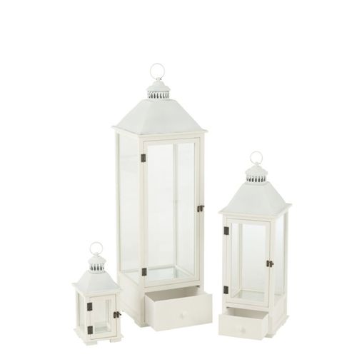 Lot De 3 Lanternes Tours En Bois "cocoon" 105cm Blanc