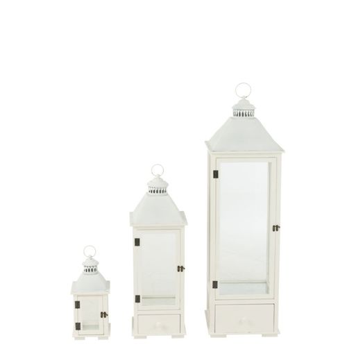 Lot De 3 Lanternes Tours En Bois "cocoon" 105cm Blanc