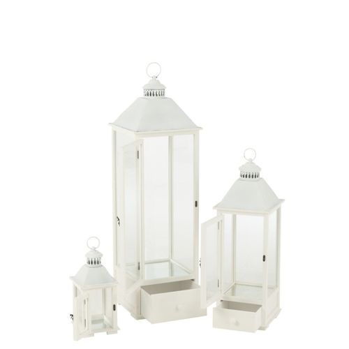 Lot De 3 Lanternes Tours En Bois "cocoon" 105cm Blanc