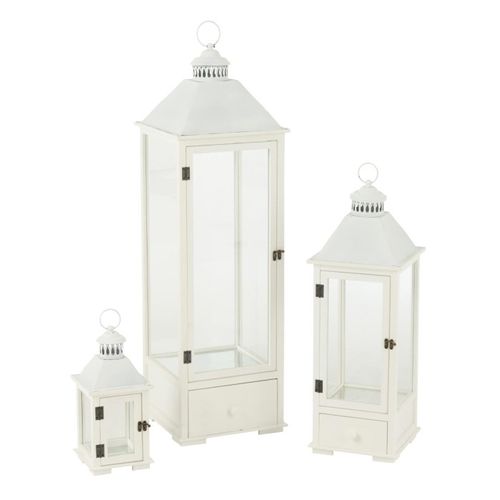 Lot De 3 Lanternes Tours En Bois "cocoon" 105cm Blanc