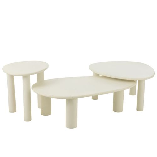 Table Basse Bois Design Épuré Contemporain - 66x75x38 Cm - Blanc Cassé