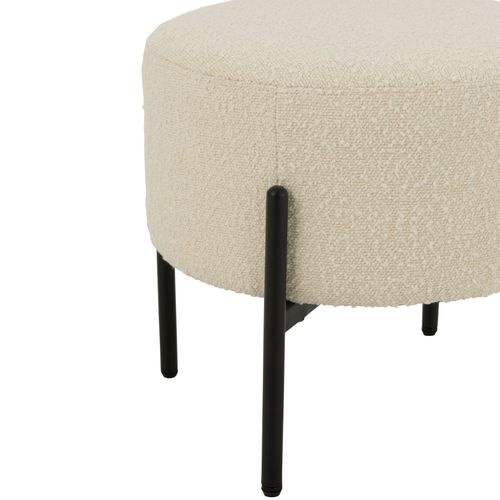 Petit Tabouret Rond En Bois Et Tissu Bouclette - 44x44x41.5 Cm - Blanc