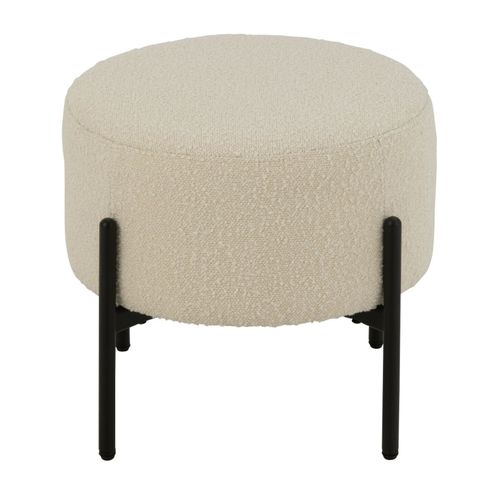 Petit Tabouret Rond En Bois Et Tissu Bouclette - 44x44x41.5 Cm - Blanc