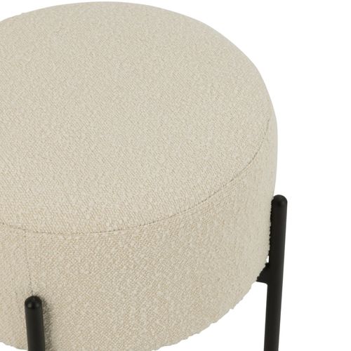Petit Tabouret Rond En Bois Et Tissu Bouclette - 44x44x41.5 Cm - Blanc