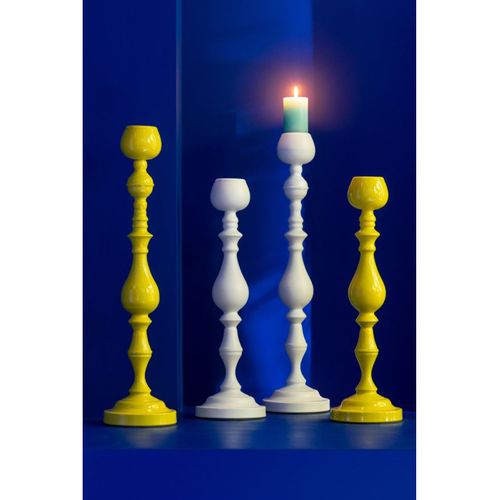 Bougeoir En Métal "monarchy" 47cm Blanc