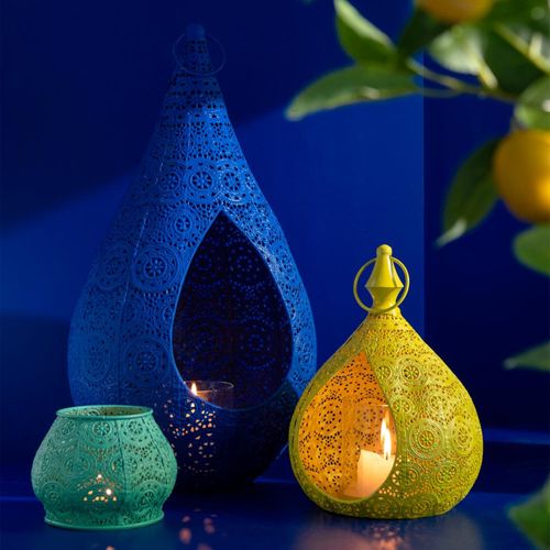 Photophore En Métal "drop" 50cm Bleu