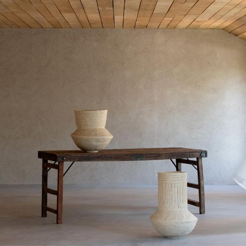 Pot Décoratif En Papier Mâché Naturel - 40x40x45 Cm - Beige