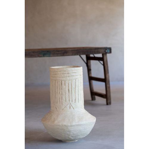 Pot Décoratif En Papier Mâché Naturel - 40x40x60 Cm - Beige