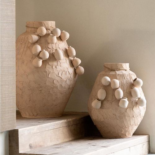 Vase Décoratif Texturé En Papier Mâché - 45x45x60 Cm - Naturel