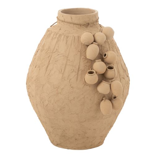 Vase Décoratif Texturé En Papier Mâché - 45x45x60 Cm - Naturel