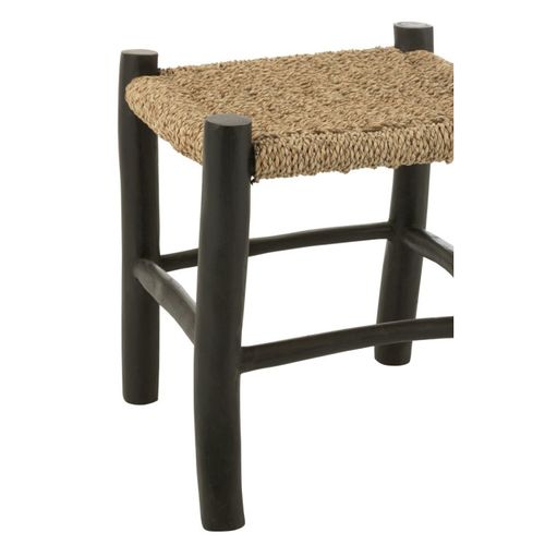 Tabouret Carré En Bois De Teck Et Jonc De Mer - 40x40x45 Cm - Noir