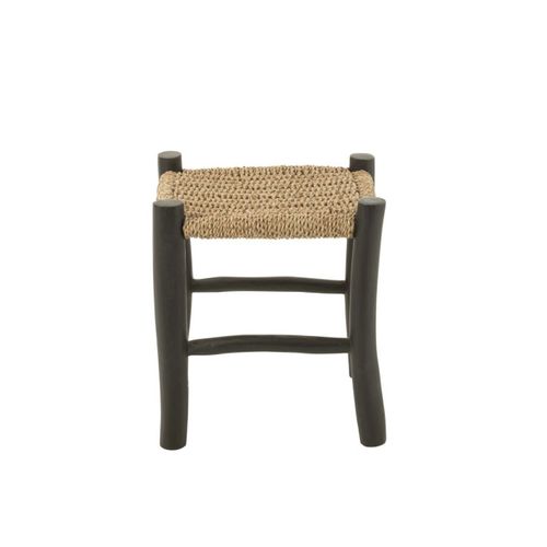 Tabouret Carré En Bois De Teck Et Jonc De Mer - 40x40x45 Cm - Noir