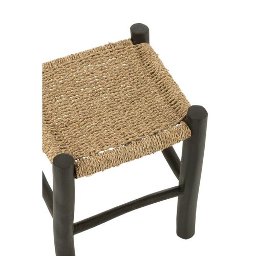 Tabouret Carré En Bois De Teck Et Jonc De Mer - 40x40x45 Cm - Noir
