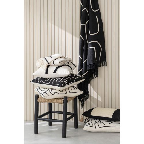 Tabouret Carré En Bois De Teck Et Jonc De Mer - 40x40x45 Cm - Noir