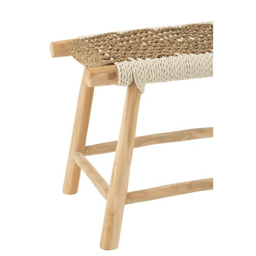 Tabouret En Bois De Teck Et Jonc De Mer Bicolore Tressé - 38x60x45 Cm - Naturel