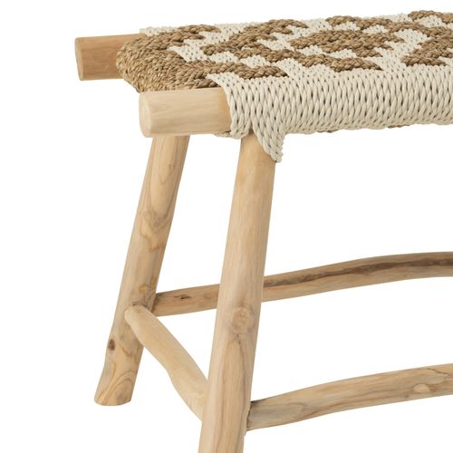 Banc En Bois De Teck Et Jonc De Mer - 35x100x45 Cm - Naturel