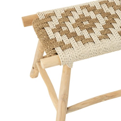 Banc En Bois De Teck Et Jonc De Mer - 35x100x45 Cm - Naturel
