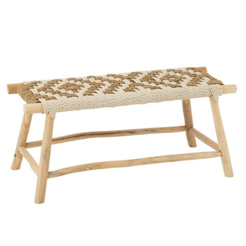 Banc En Bois De Teck Et Jonc De Mer - 35x100x45 Cm - Naturel