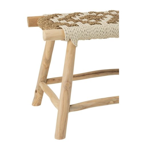Banc En Bois De Teck Et Jonc De Mer - 35x100x45 Cm - Naturel
