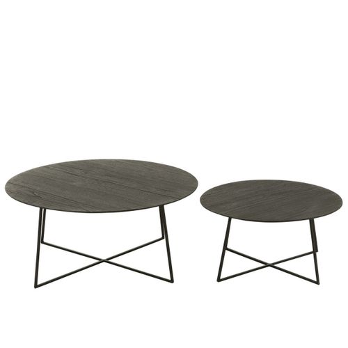 Lot De 2 Tables Basses Gigognes En Teck "lucille" 80cm Noir