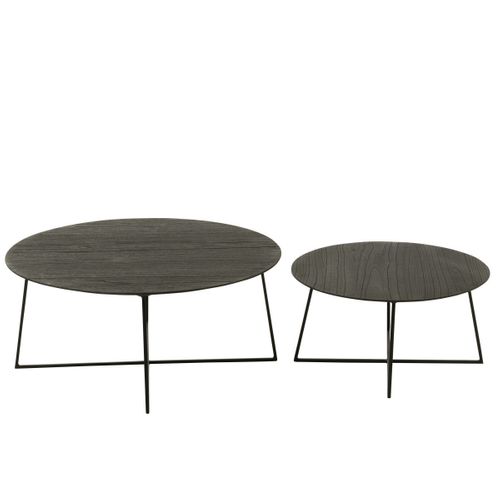Lot De 2 Tables Basses Gigognes En Teck "lucille" 80cm Noir