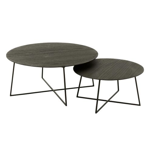 Lot De 2 Tables Basses Gigognes En Teck "lucille" 80cm Noir