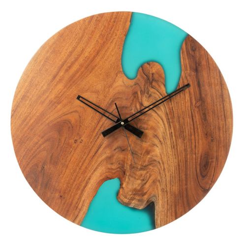 Horloge Murale En Bois "douglas" 55cm Naturel et Bleu