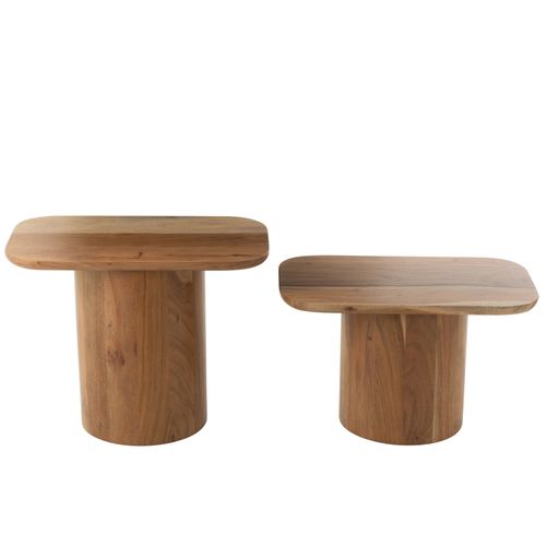 Ensemble De 2 Tables Basses En Bois D'acacia - 35x60x47 Cm - Naturel