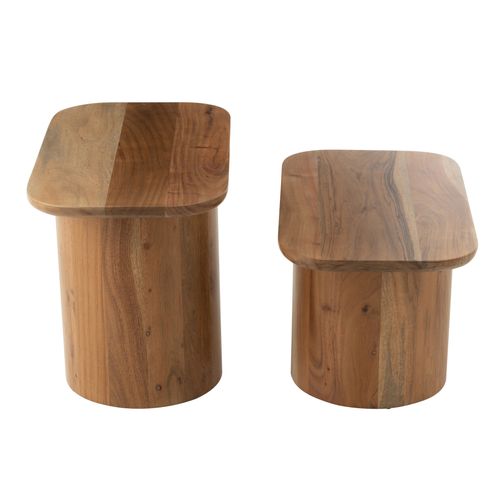 Ensemble De 2 Tables Basses En Bois D'acacia - 35x60x47 Cm - Naturel