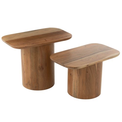 Ensemble De 2 Tables Basses En Bois D'acacia - 35x60x47 Cm - Naturel