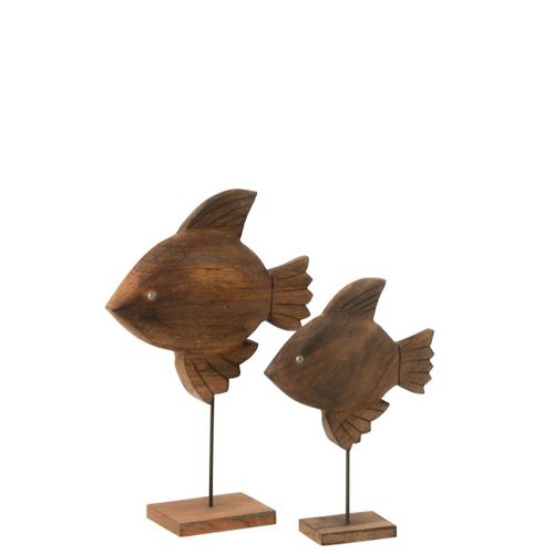 Statuette Poisson Sur Pied En Bois "antwan" 31cm Marron
