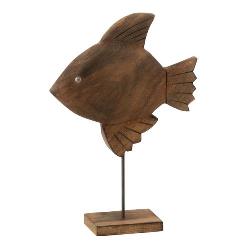 Statuette Poisson Sur Pied En Bois "antwan" 31cm Marron