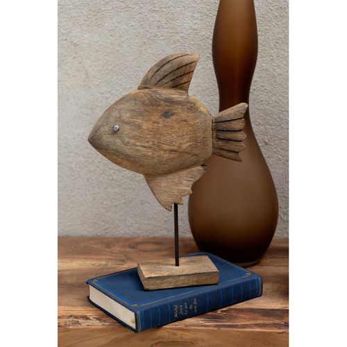 Statuette Poisson Sur Pied En Bois "antwan" 40cm Marron