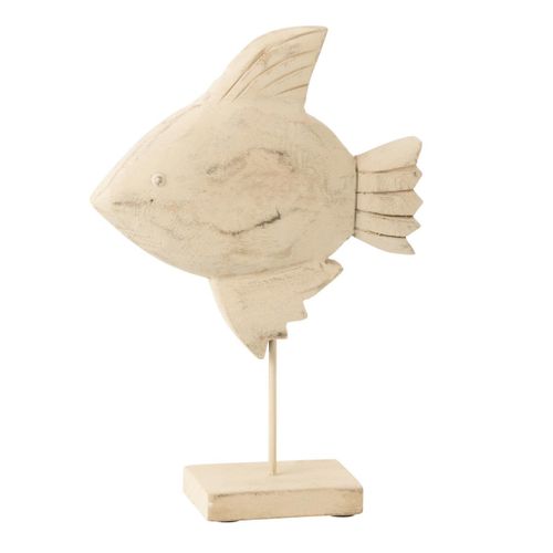 Statuette Poisson Sur Pied En Bois "antwan" 31cm Naturel