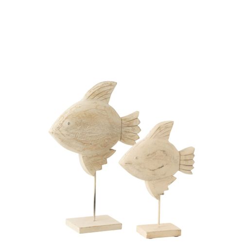 Statuette Poisson Sur Pied En Bois "antwan" 40cm Naturel