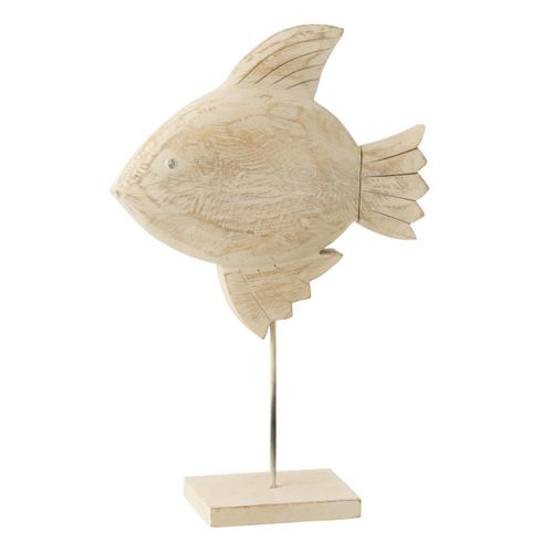 Statuette Poisson Sur Pied En Bois "antwan" 40cm Naturel