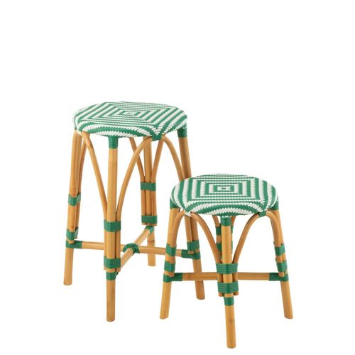 Tabouret En Rotin "danial" 44cm Vert Foncé
