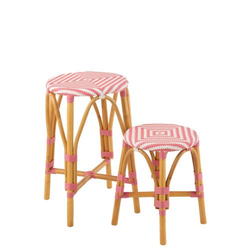 Tabouret En Rotin "danial" 44cm Rose