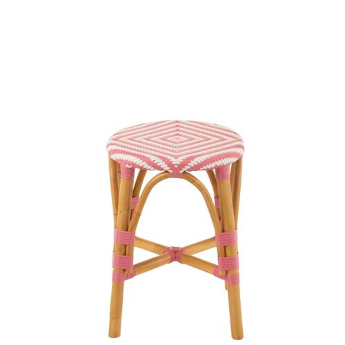 Tabouret En Rotin "danial" 44cm Rose