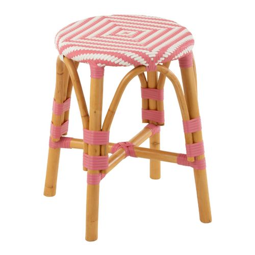 Tabouret En Rotin "danial" 44cm Rose