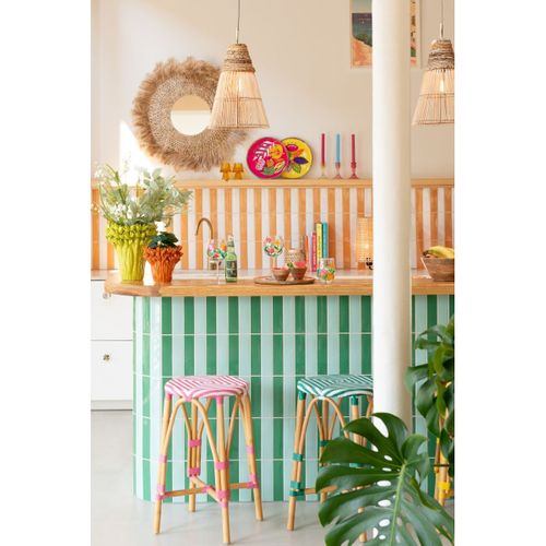 Tabouret En Rotin "danial" 44cm Rose