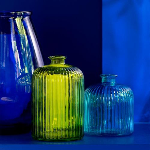 Vase Bouteille En Verre "stripe" 23cm Jaune