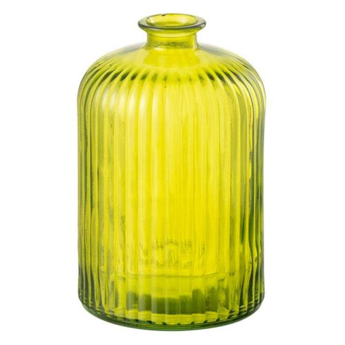 Vase Bouteille En Verre "stripe" 23cm Jaune