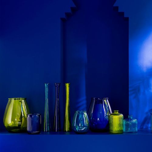 Vase Déco En Verre "stripe" 35cm Jaune