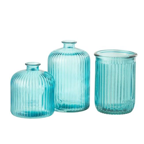 Vase Bouteille En Verre "stripe" 23cm Bleu Aqua
