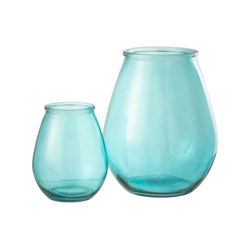 Vase Déco En Verre "stripe" 23cm Bleu Aqua