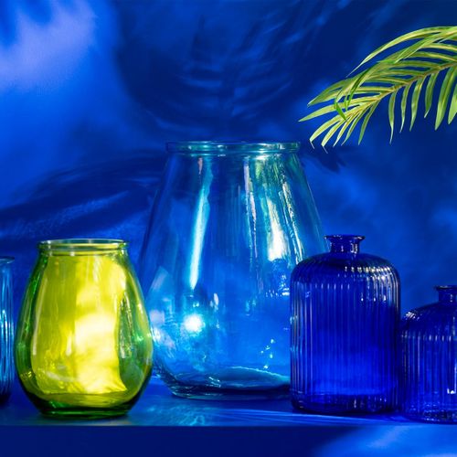 Vase Déco En Verre "stripe" 35cm Bleu Aqua