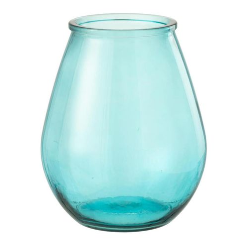 Vase Déco En Verre "stripe" 35cm Bleu Aqua